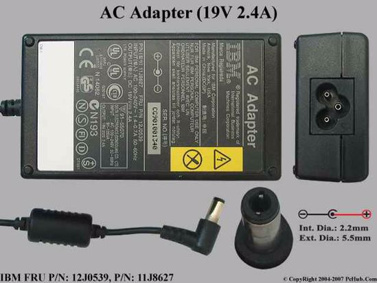 IBM Thinkpad Series AC Adapter- Laptop 19V 2.4A, 5.5/2.1mm, 3-Prong