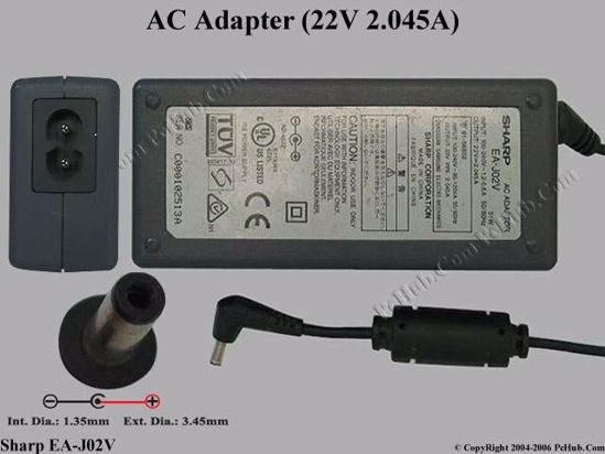 Sharp Common Item (Sharp) AC Adapter- Laptop EA-J02V, 22V 2.045A, Tip Z