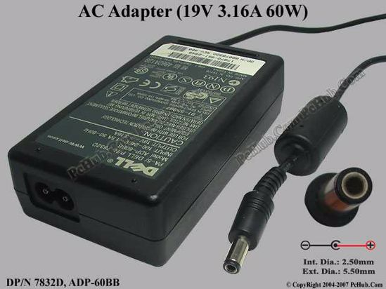 Dell Common Item (Dell) AC Adapter- Laptop 19V 3.16A, 5.5/2.5mm, 2-Prong