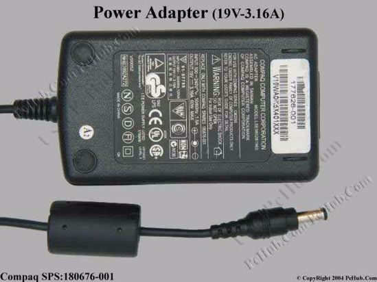 Compaq Common Item (Compaq) AC Adapter- Laptop 19V 3.16A, 5.5/2.5mm, 2-Prong