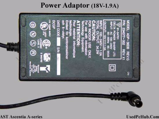 AST Common Item (AST) AC Adapter- Laptop 234077-002, 18V 1.9A, Tip E