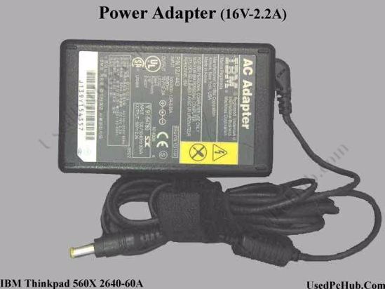 IBM Thinkpad Series AC Adapter- Laptop 16V 2.2A, 5.5/2.5mm, 2-Prong