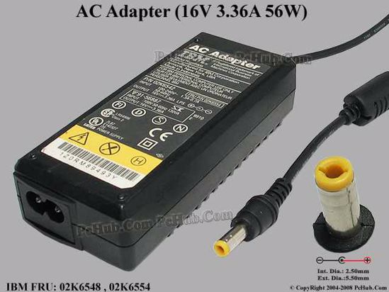 IBM Thinkpad Series AC Adapter- Laptop 02K6548, 02K6554, 16V 3.36A, Tip C (2-prong)