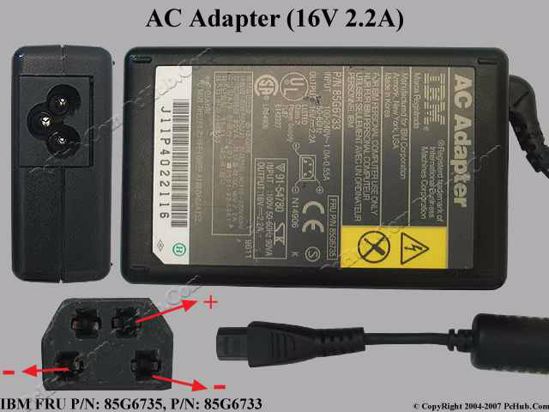 IBM Thinkpad Series AC Adapter- Laptop 12J1448, 02K7015, 85G6735, 16V 2.2A, 4-Hole