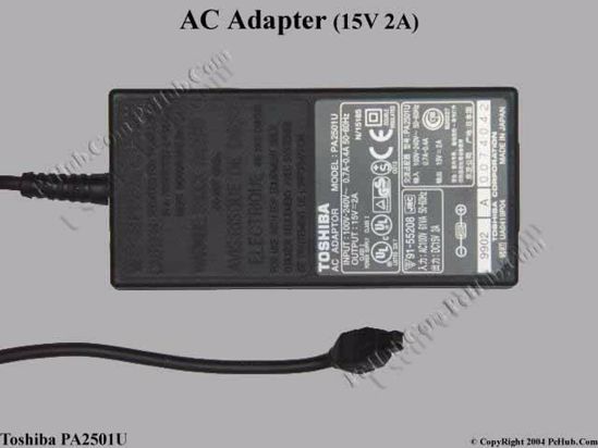 Toshiba Common Item (Toshiba) AC Adapter- Laptop PA2501U, 15V 2A, 2-pin