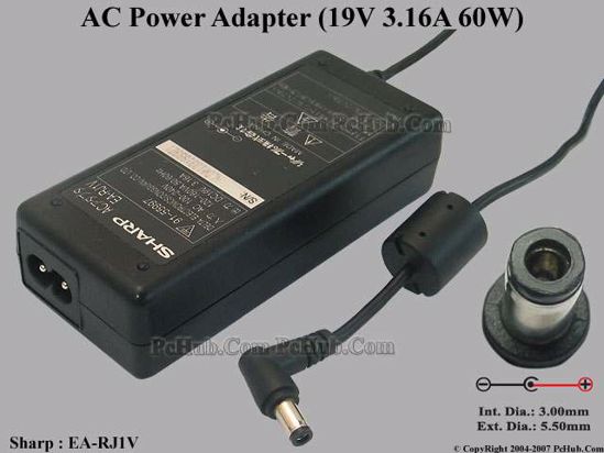 Sharp Common Item (Sharp) AC Adapter- Laptop 19V 3.16A, 5.5/3.0mm, 2-Prong