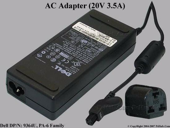 Dell Common Item (Dell) AC Adapter- Laptop 20V 3.5A, 3-Pin Hole, 3-Prong