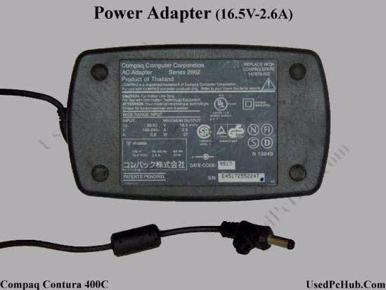 Compaq Contura Series AC Adapter- Laptop 147679-002, 16.5V 2.6A, Tip B