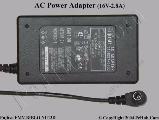 Fujitsu Common Item (Fujitsu / Fujitsu Siemens) AC Adapter- Laptop 16V 2.8A, 6.0/4.3mm W