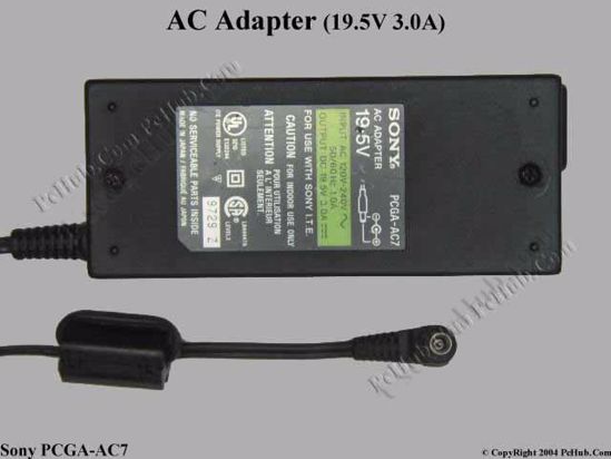 Sony Vaio Parts AC Adapter- Laptop PCGA-AC7, 19.5V 3A, Tip E