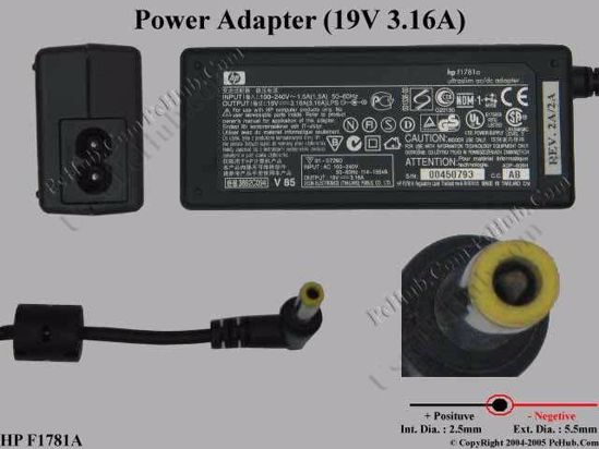 HP Common Item (HP) AC Adapter- Laptop 19V 3.16A, 5.5/2.5mm, 2-Prong