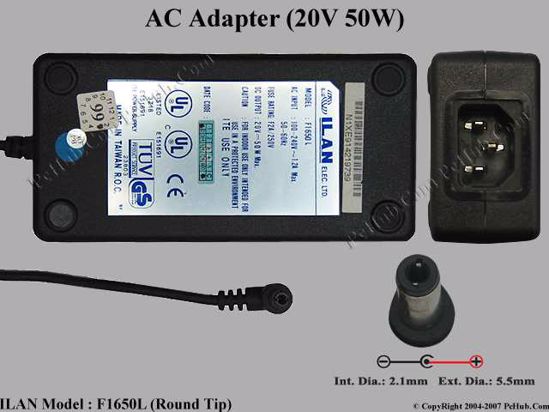 ILAN F1650L AC Adapter- Laptop 20V 2.5A, 5.5/2.1mm, C14