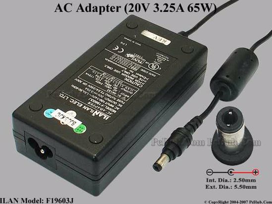 ILAN F19603J AC Adapter- Laptop 20V 3.25A, 5.5/2.5mm, 3-Prong