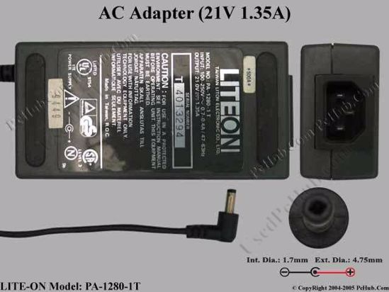 LITE-ON PA-1280-1T AC Adapter- Laptop 21V 1.35A, Tip A