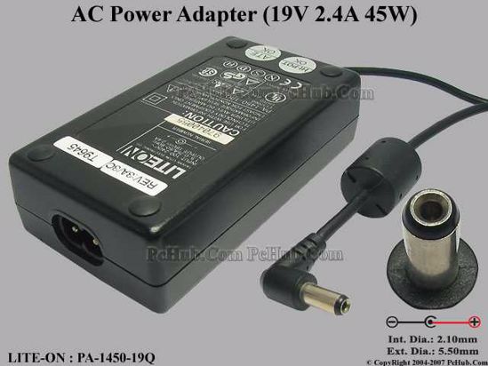 LITE-ON PA-1450-19Q AC Adapter- Laptop 19V 2.4A, 5.5/2.1mm, 2-Prong