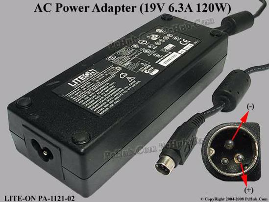 LITE-ON PA-1121-02 AC Adapter- Laptop 19V 6.3A, 3-Pin P2=V