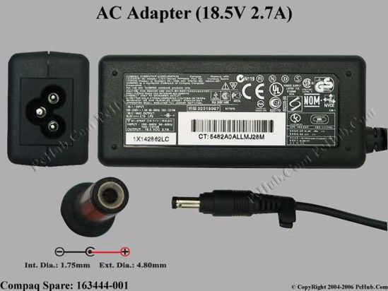 Compaq Common Item (Compaq) AC Adapter- Laptop 18.5V 2.7A, 4.8/1.7mm, 3-Prong