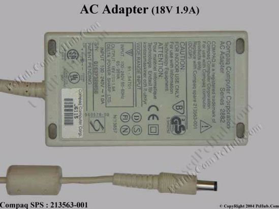 Compaq LTE Series AC Adapter- Laptop 18V 1.9A, 5.5/2.1mm, 2-Prong