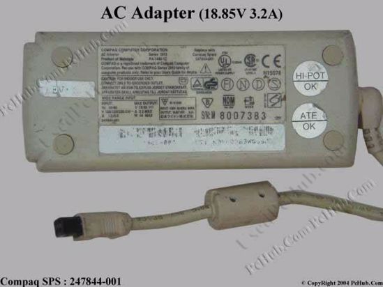 Compaq Common Item (Compaq) AC Adapter- Laptop 247844-001, 18.85V 3.2A, (White)