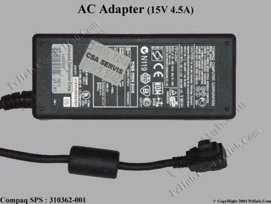 Compaq Armada Series AC Adapter- Laptop 310362-001, 15V 4.5A, Tip O