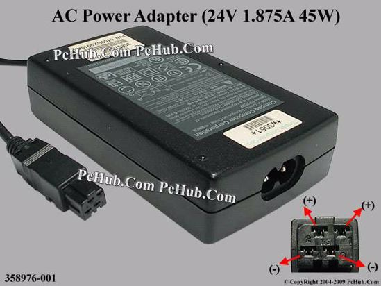 Compaq Common Item (Compaq) AC Adapter- Laptop 358976-001, 24V 1.875A, 4-pin