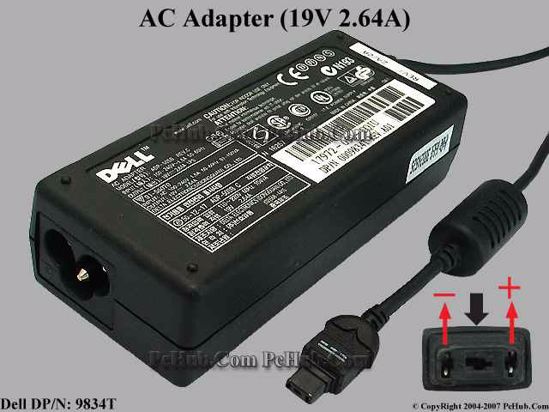 Dell Common Item (Dell) AC Adapter- Laptop 19V 2.64A, 3-Flat Hole, 3-Prong