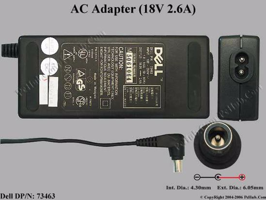 Dell Common Item (Dell) AC Adapter- Laptop 73463, 18V 2.6A