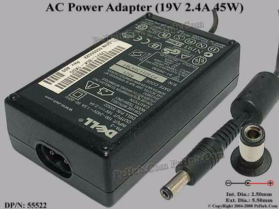 Dell Common Item (Dell) AC Adapter- Laptop 19V 2.4A, 5.5/2.5mm, 2-Prong