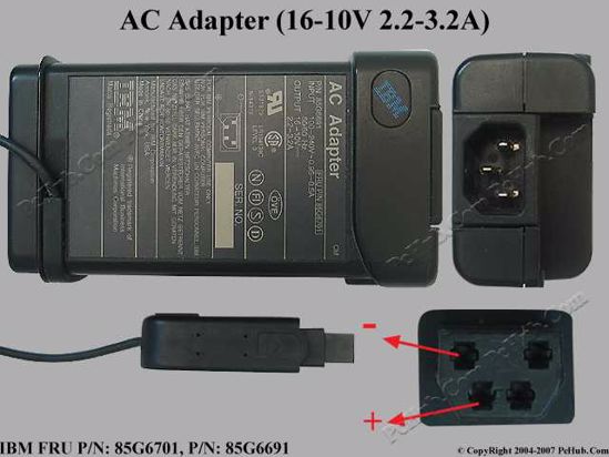 IBM Thinkpad Series AC Adapter- Laptop 85G6701, 16-10V 2.2-3.2A, 4-pin, (IEC C14)