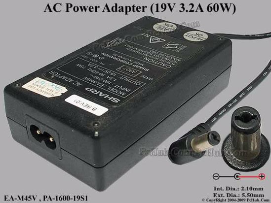 Sharp Common Item (Sharp) AC Adapter- Laptop EA-M45V, 19V 3.2A, Tip B