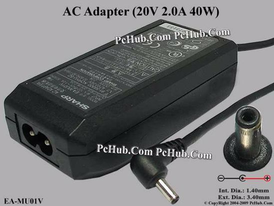 Sharp Common Item (Sharp) AC Adapter- Laptop 20V 2A, 3.5/1.35mm, 2-Prong