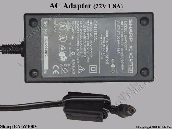 Sharp Common Item (Sharp) AC Adapter- Laptop EA-W100V, 22V 1.8A, Tip B