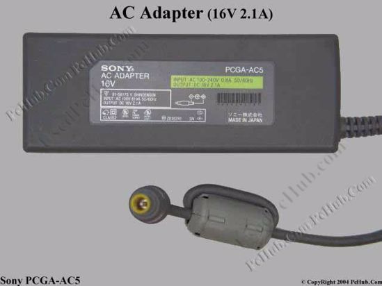 Sony Vaio Parts AC Adapter- Laptop PCGA-AC5, 16V 2.1A