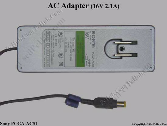 Sony Vaio Parts AC Adapter- Laptop PCGA-AC51, 16V 2.1A, Tip E