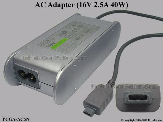 Sony Vaio Parts AC Adapter- Laptop 16V 2.5A, 2-Pin (Flat), 2-Prong