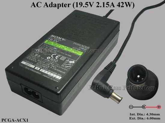 Sony Vaio Parts AC Adapter- Laptop PCGA-ACX1, 19.5V 2.15A, Tip E, (2-Prong)