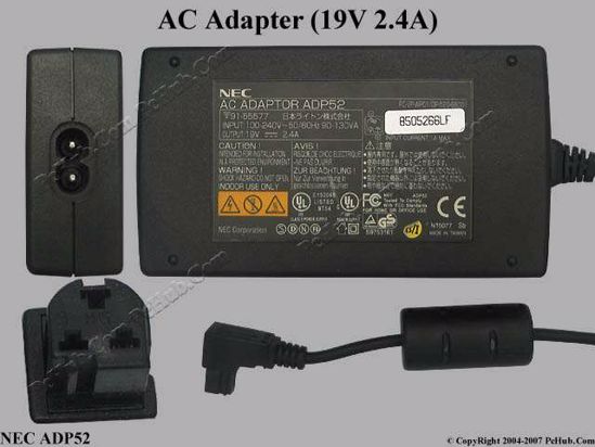 NEC Common Item (NEC) AC Adapter- Laptop 19V 2.4A, 3-Hole Tip, 2-Prong