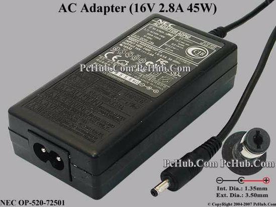 NEC Common Item (NEC) AC Adapter- Laptop ADP60, 16V 2.8A, (1.35/3.50mm)