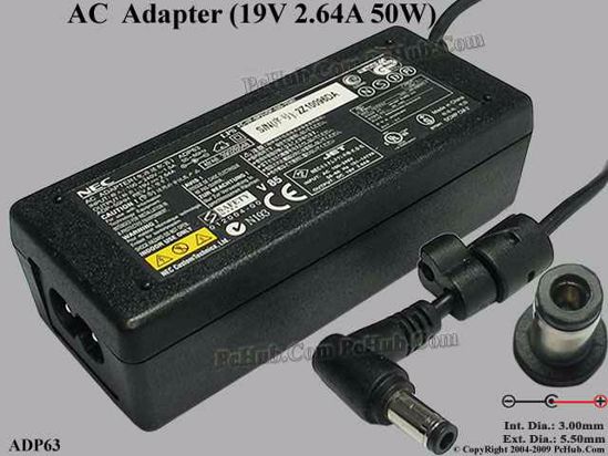 NEC Common Item (NEC) AC Adapter- Laptop 19V 2.64A, 5.5/3.0mm, 2-Prong