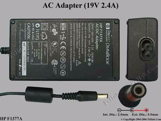 HP Common Item (HP) AC Adapter- Laptop 19V 2.4A, 5.5/2.5mm, 2-Prong