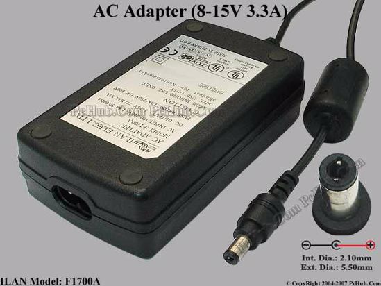 ILAN F1700A AC Adapter- Laptop 8-15V 3.3A, Tip B