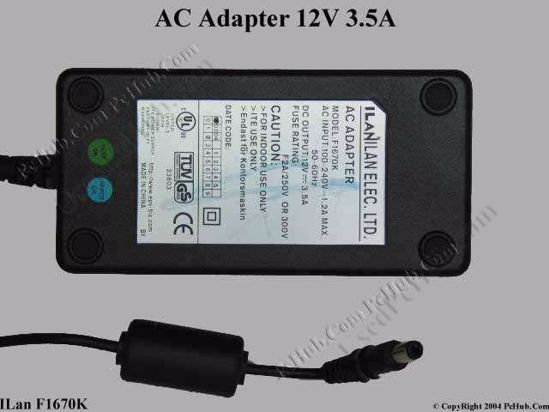 ILAN F1670K AC Adapter- Laptop 12V 3.5A, 5.5/2.1mm, C14