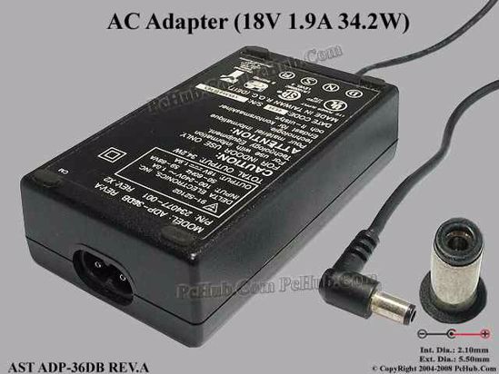 AST Common Item (AST) AC Adapter- Laptop 234077-001, 18V 1.9A, Tip B