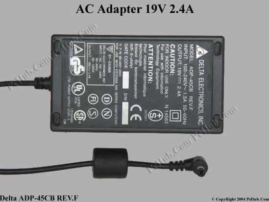 Delta Electronics ADP-45CB REV.F AC Adapter- Laptop 19V 2.4A, 5.5/2.1mm, 2-Prong