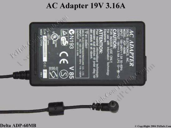 Delta Electronics ADP-60MB AC Adapter- Laptop 19V 3.16A, 4.8/1.7mm?, 2-Prong