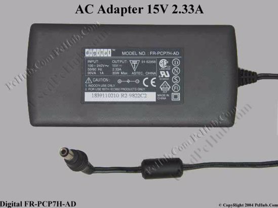 Digital Common Item (Digital) AC Adapter- Laptop FR-PCP7H-AD, 5.5/2.5mm, 2-Prong