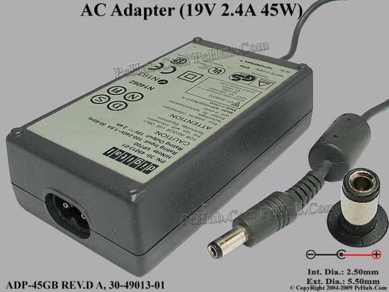 Digital Common Item (Digital) AC Adapter- Laptop 19V 2.4A, 5.5/2.5mm, 2-Prong