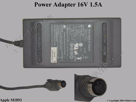 Apple Common Item (Apple) AC Adapter- Laptop XXX, 16V 1.5A, 3-Hole, C14