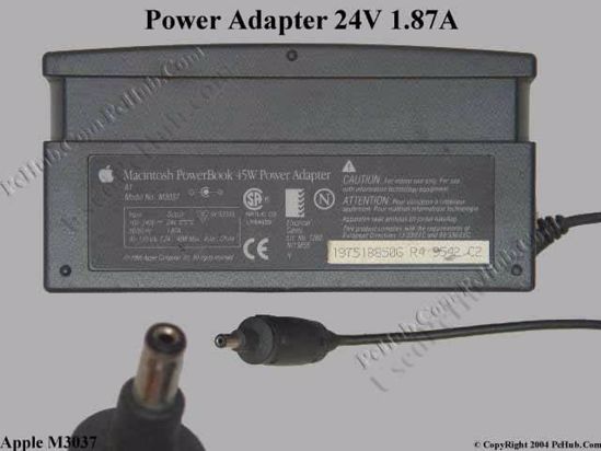 Apple Common Item (Apple) AC Adapter- Laptop M3037, 24V 1.87A