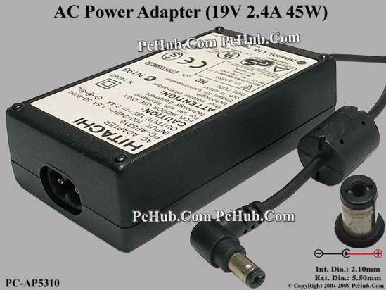 Hitachi Common Item (Hitachi) AC Adapter- Laptop 19V 2.4A, 5.5/2.1mm, 2-Prong